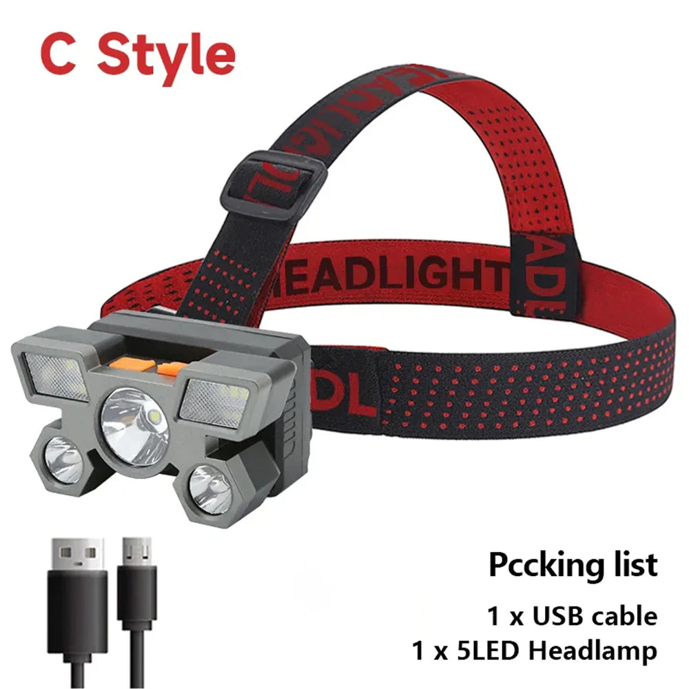 5 LED Headlight Rechargeable 3 Colors