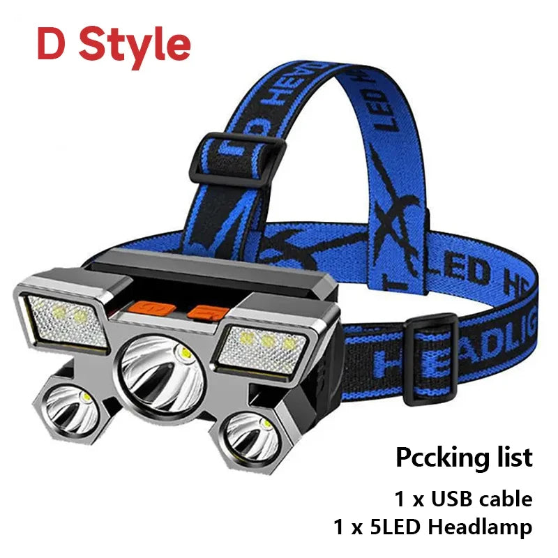 5 LED Headlight Rechargeable 3 Colors