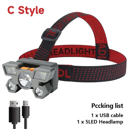 5 LED Headlight Rechargeable 3 Colors