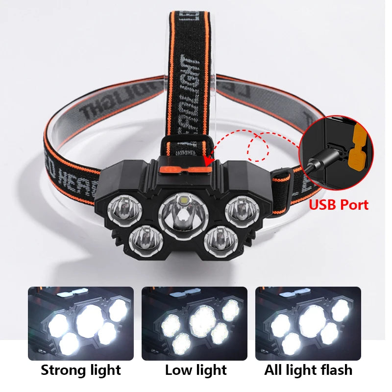 5 LED Headlight Rechargeable 3 Colors