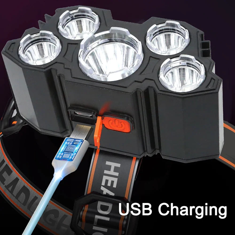 5 LED Headlight Rechargeable 3 Colors