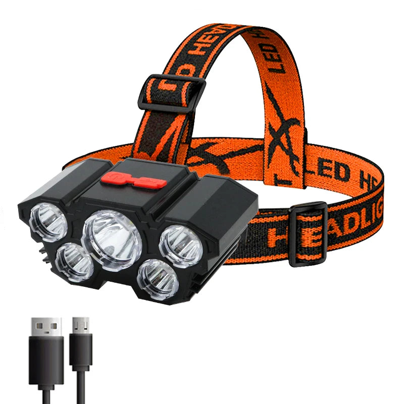 5 LED Headlight Rechargeable 3 Colors