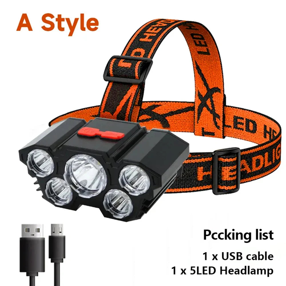 5 LED Headlight Rechargeable 3 Colors